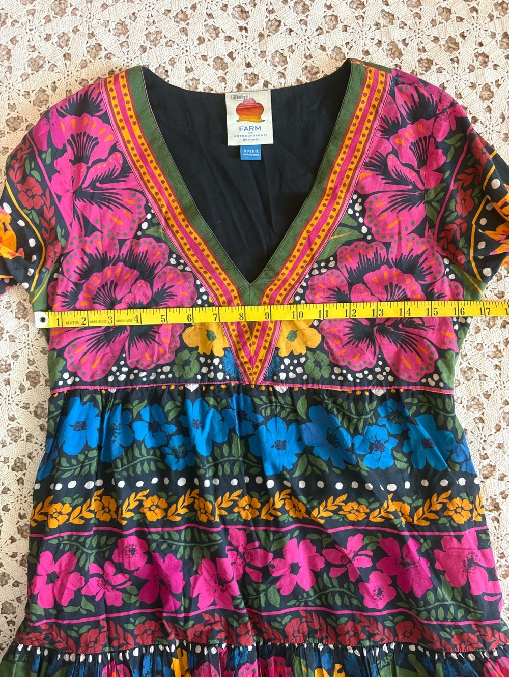 Farm Rio for Anthropologie Floral Puff Sleeve Cotton Tunic Mini Dress Size SP - Picture 11 of 13